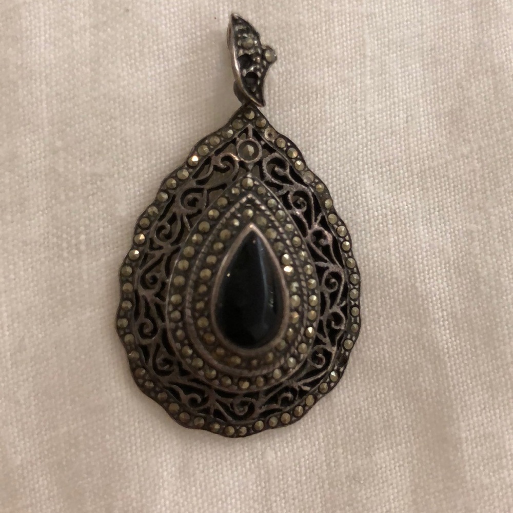 Sterling silver marcasite onyx pendant